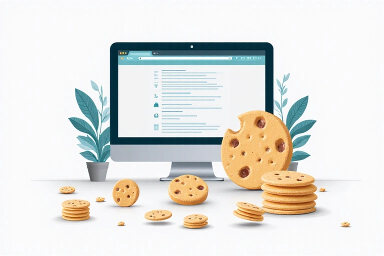 Illustration von Cookies als digitale Spuren auf einer Website
